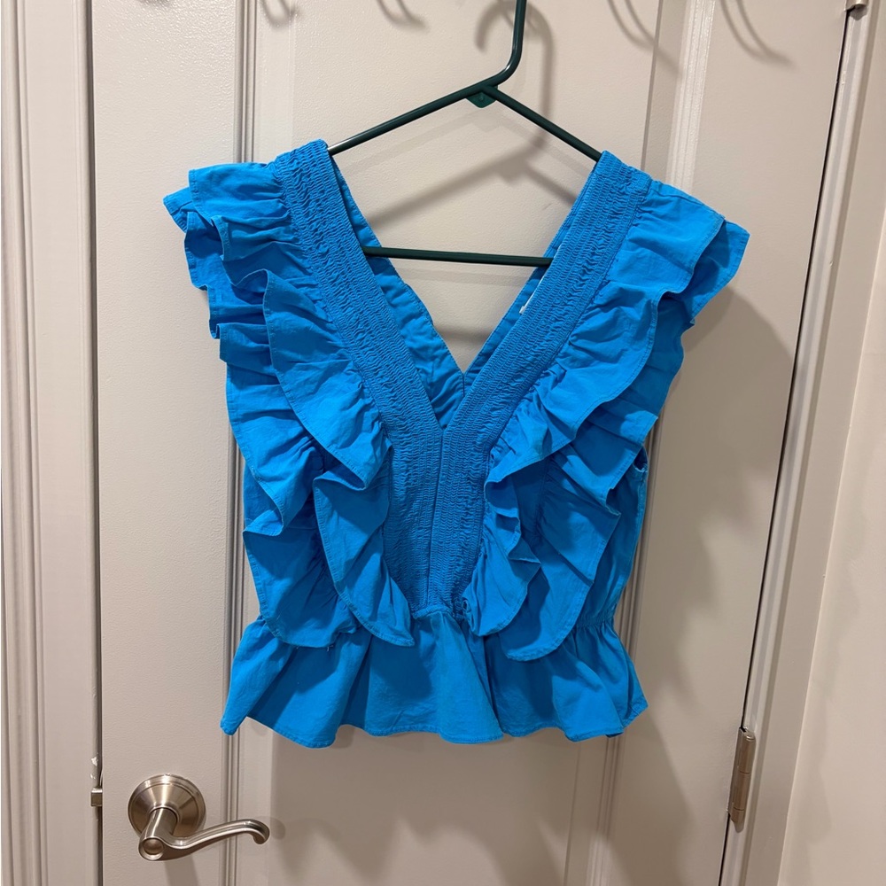 DO+BE Electric Blue Ruffle V-Neck Blouse
